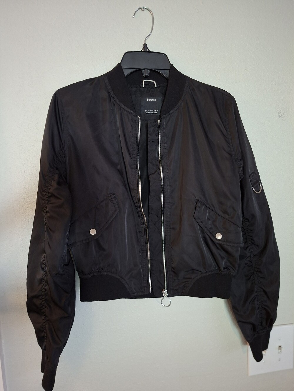 Bershka Black Cropped Bomber Jacket